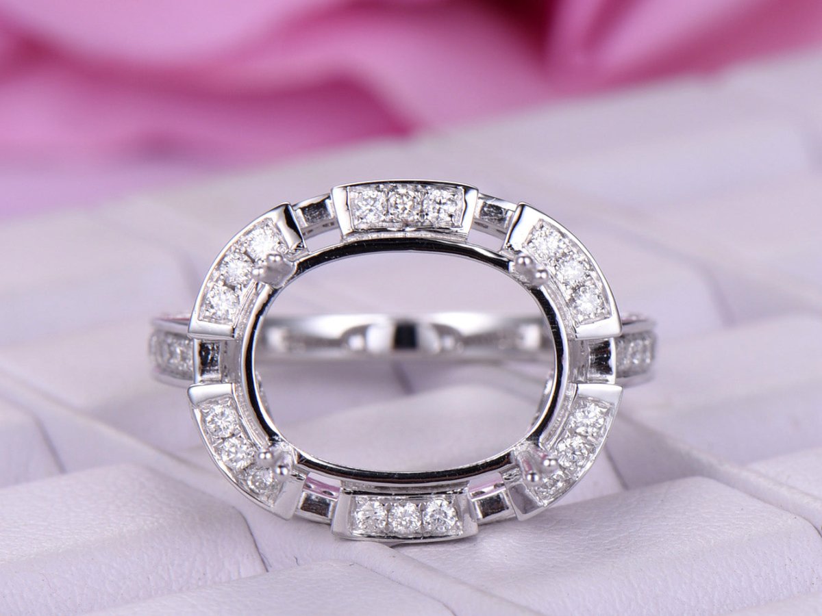 Vintage Diamond Oval Semi Mount Ring - Lord of Gem Rings