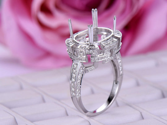 Vintage Diamond Oval Semi Mount Ring