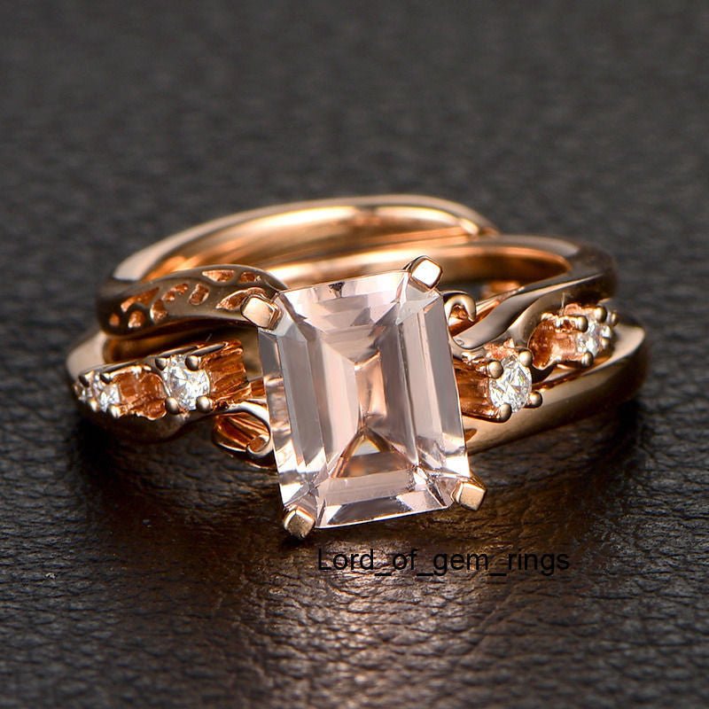 Vintage Emerald Cut Morganite Engagement Ring - Lord of Gem Rings