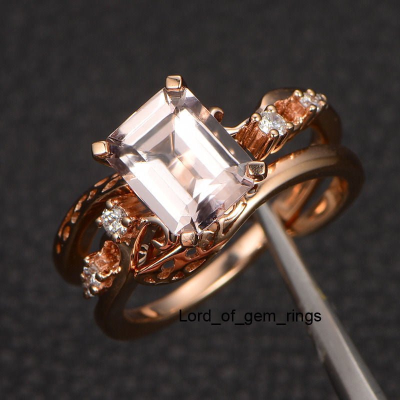 Vintage Emerald Cut Morganite Engagement Ring - Lord of Gem Rings