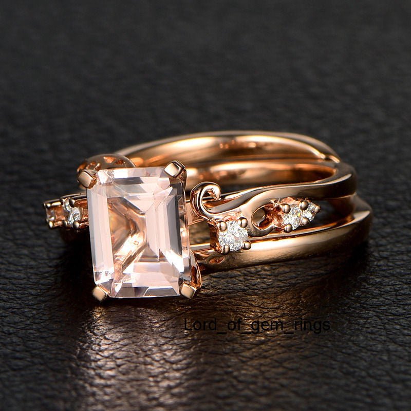 Vintage Emerald Cut Morganite Engagement Ring - Lord of Gem Rings