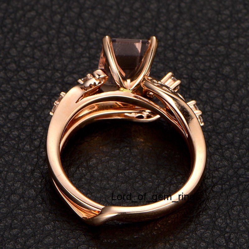 Vintage Emerald Cut Morganite Engagement Ring - Lord of Gem Rings