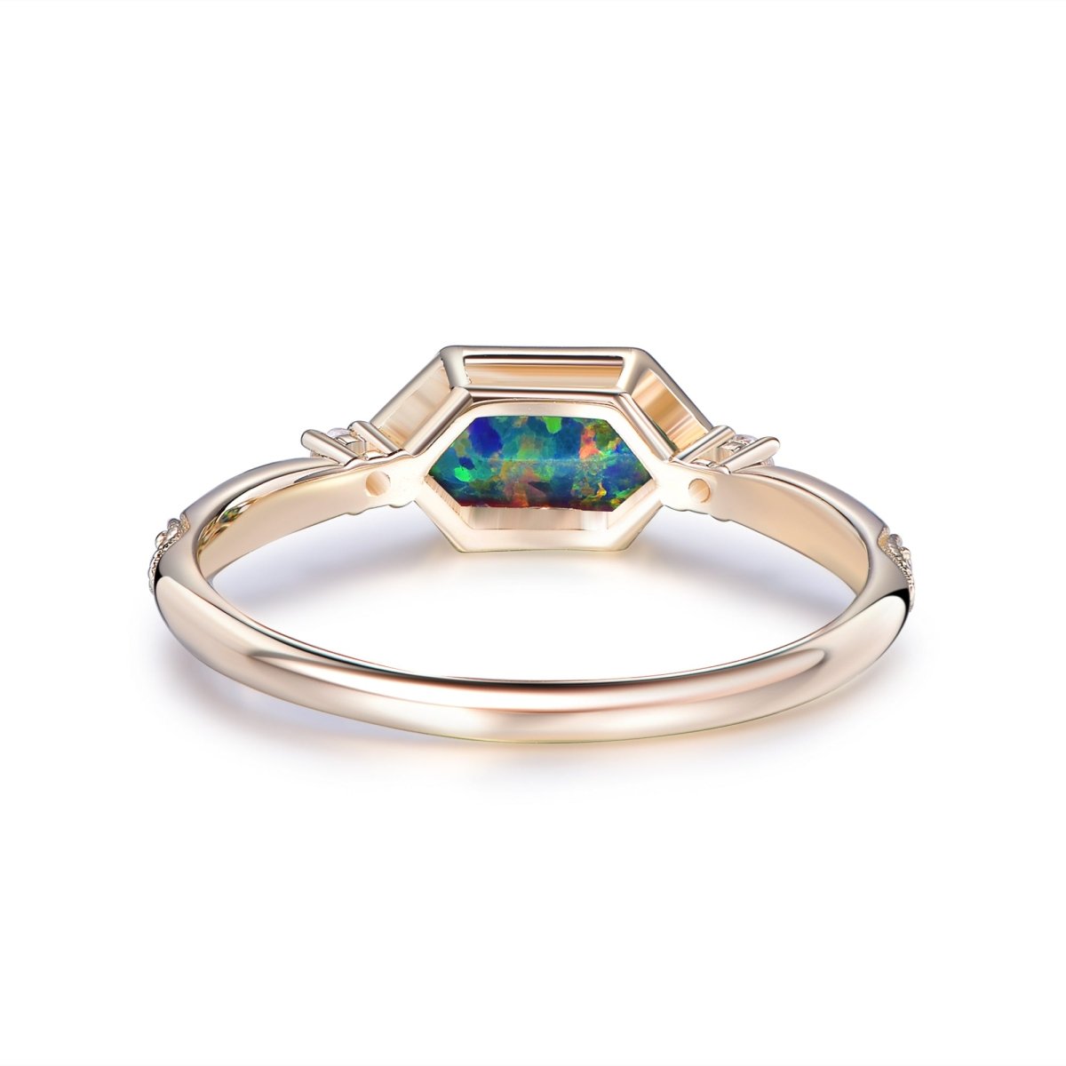 Vintage Hexagon Black Opal Diamond Engagement Ring 14K Gold - Lord of Gem Rings