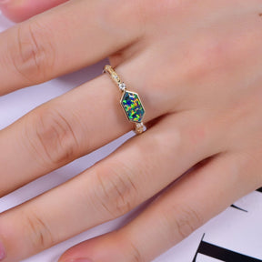 Vintage Hexagon Black Opal Diamond Engagement Ring 14K Gold - Lord of Gem Rings