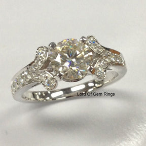 Vintage Inspired Round Moissanite Engagement Ring - Lord of Gem Rings