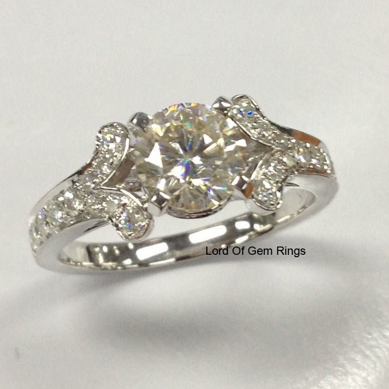 Vintage Inspired Round Moissanite Engagement Ring - Lord of Gem Rings