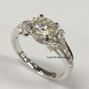 Vintage Inspired Round Moissanite Engagement Ring - Lord of Gem Rings