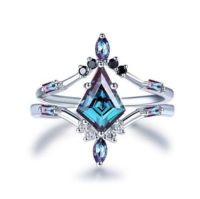 Vintage Kite Alexandrite Diamond Ring Bridal Set in 14K Gold - Lord of Gem Rings