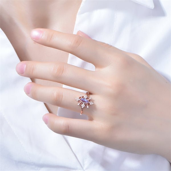 Vintage Marquise Moonstone Diamond Engagement Ring in Rose Gold - Lord of Gem Rings