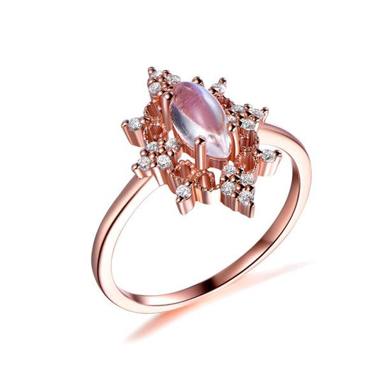 Vintage Marquise Moonstone Diamond Engagement Ring in Rose Gold