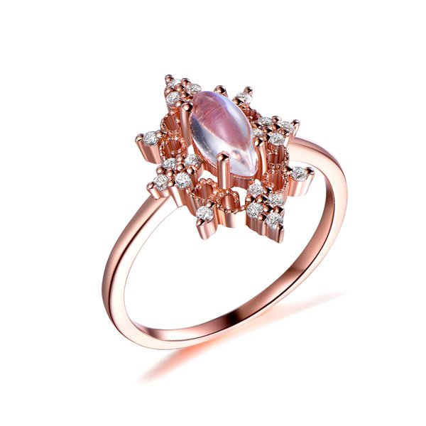 Vintage Marquise Moonstone Diamond Engagement Ring in Rose Gold - Lord of Gem Rings