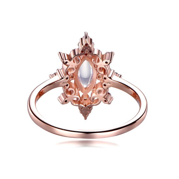 Vintage Marquise Moonstone Diamond Engagement Ring in Rose Gold - Lord of Gem Rings