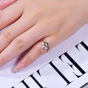 Vintage Moss Agate & Opal Leaf Ring Set in 14k Rose Gold Wedding Ring - Lord of Gem Rings