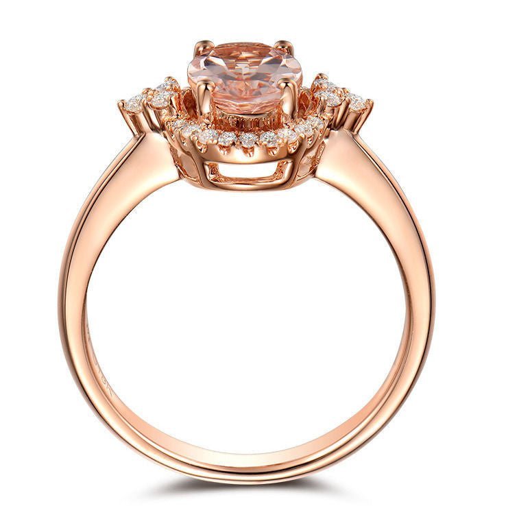 Vintage Oval Morganite Engagement Ring Diamond Halo 14K Rose Gold - Lord of Gem Rings