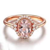 Vintage Oval Morganite Engagement Ring Diamond Halo 14K Rose Gold - Lord of Gem Rings