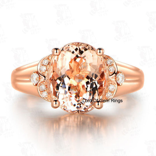 Vintage Oval Morganite Floral Ring 14K Rose Gold