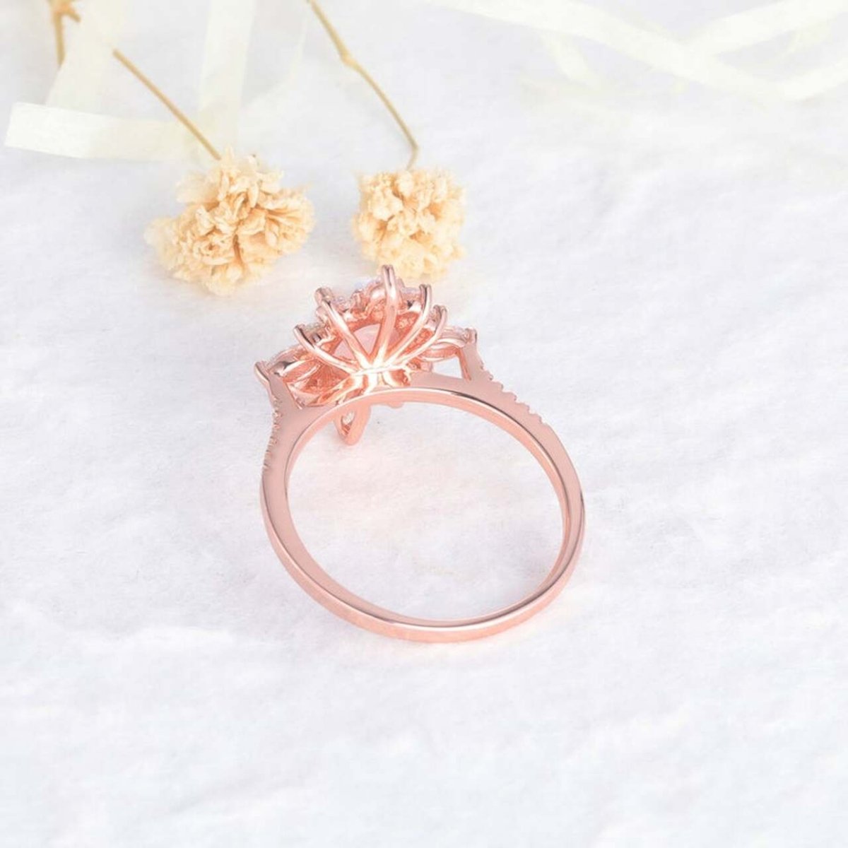 Vintage Oval Moss Agate Diamond Halo Floral Engagement Ring - Lord of Gem Rings