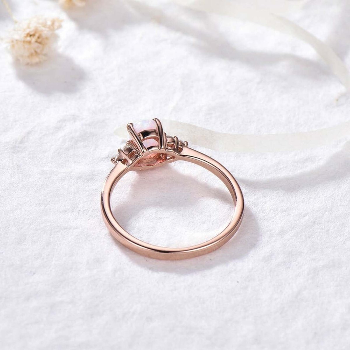 Vintage Oval Natural Moss Agate Trio Accents Engagement Ring - Lord of Gem Rings
