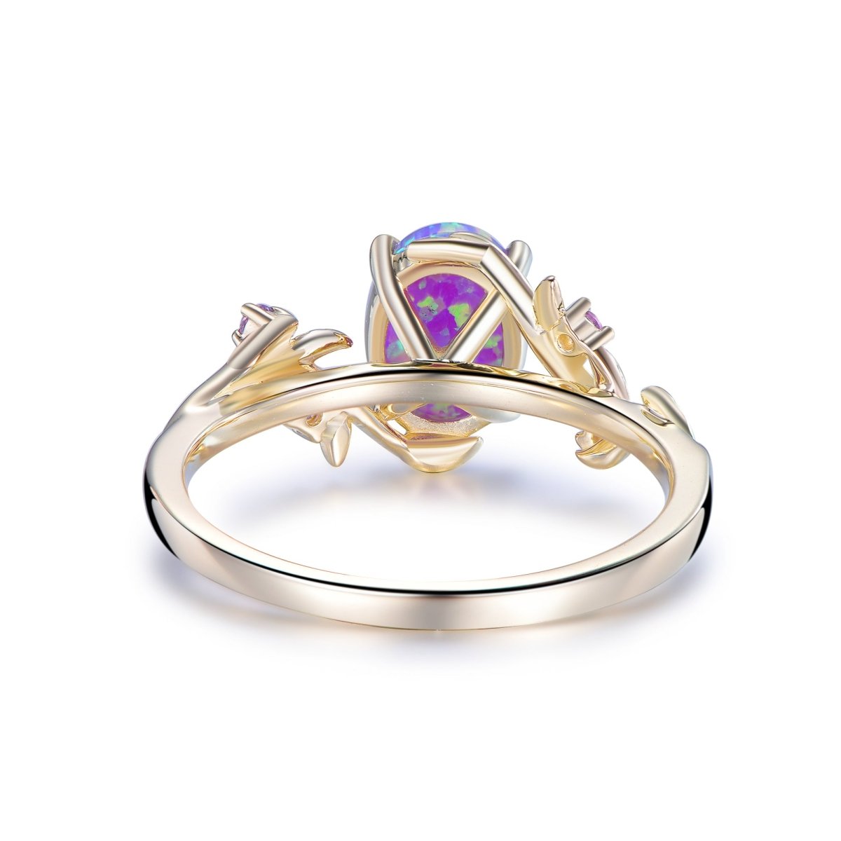Vintage Oval purple Opal Engagement Amethyst Vine Ring 14K Gold - Lord of Gem Rings