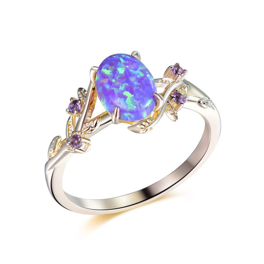 Vintage Oval purple Opal Engagement Amethyst Vine Ring 14K Gold