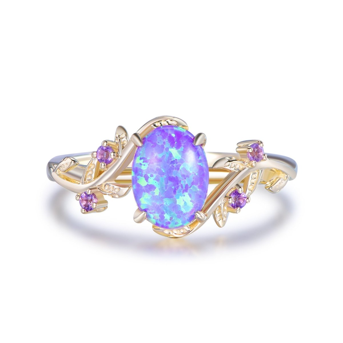 Vintage Oval purple Opal Engagement Amethyst Vine Ring 14K Gold - Lord of Gem Rings