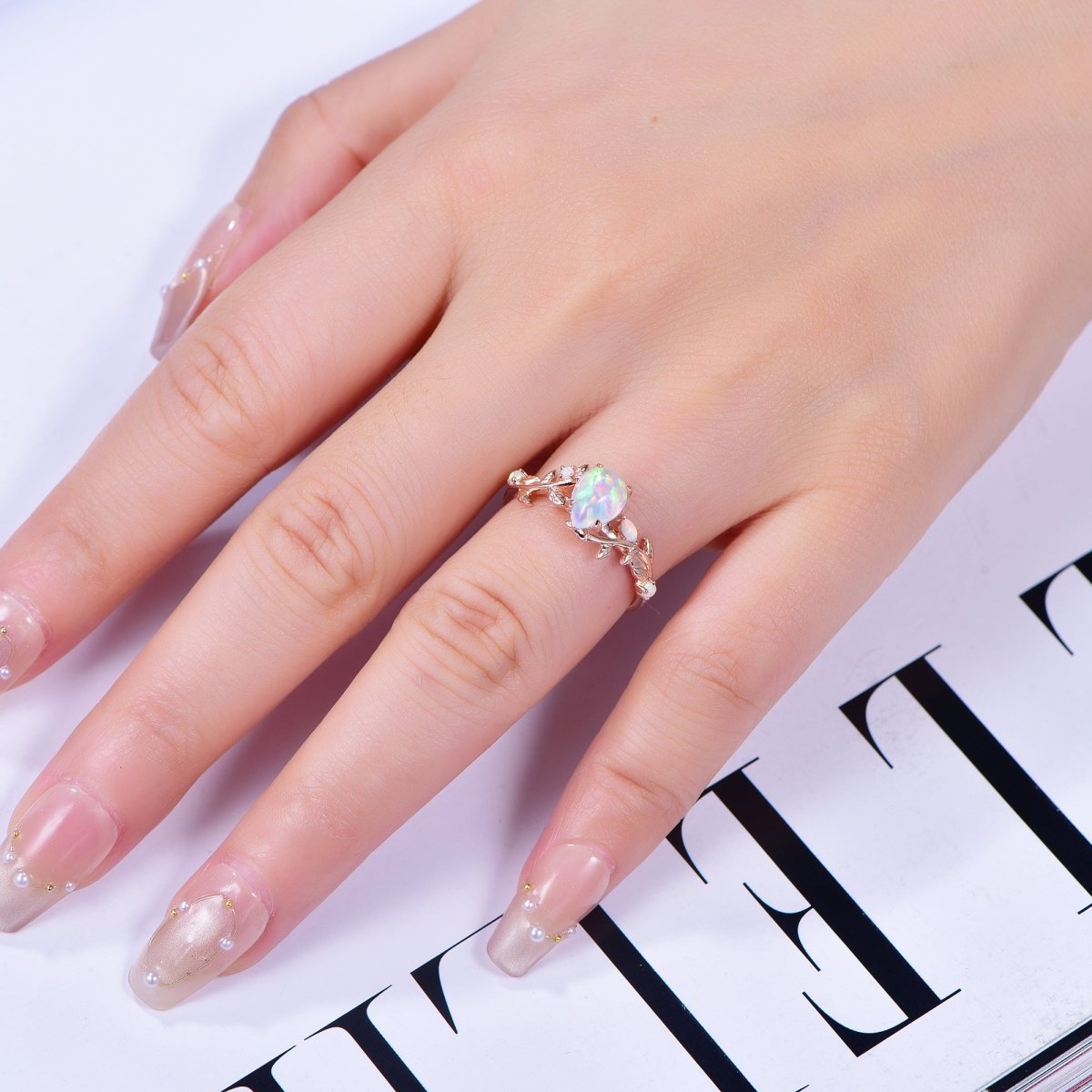 Vintage Pear Opal Engagement Vine Ring 14K Gold - Lord of Gem Rings