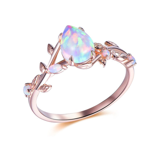 Vintage Pear Opal Engagement Vine Ring 14K Gold