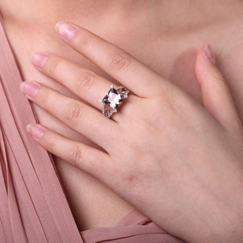 Vintage Princess Morganite Diamond Filigree Ring 14K White Gold - Lord of Gem Rings