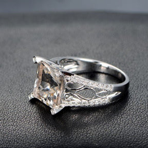 Vintage Princess Morganite Diamond Filigree Ring 14K White Gold - Lord of Gem Rings