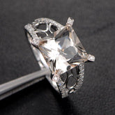 Vintage Princess Morganite Diamond Filigree Ring 14K White Gold - Lord of Gem Rings