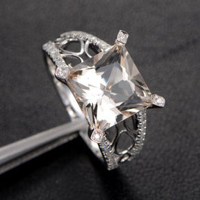 Vintage Princess Morganite Diamond Filigree Ring 14K White Gold - Lord of Gem Rings