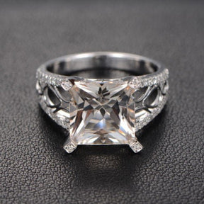 Vintage Princess Morganite Diamond Filigree Ring 14K White Gold - Lord of Gem Rings
