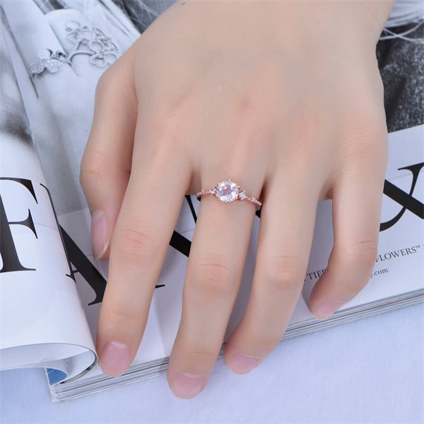 Vintage Prong-Set Round Moonstone Diamond Engagement Ring - Lord of Gem Rings