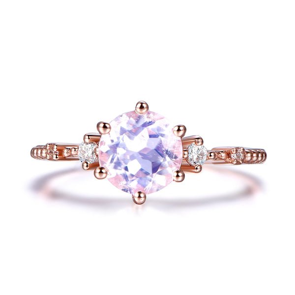 Vintage Prong-Set Round Moonstone Diamond Engagement Ring - Lord of Gem Rings