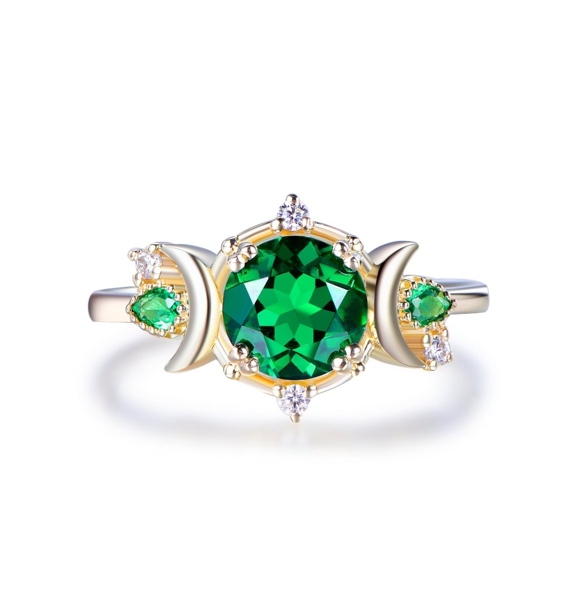 Vintage Round Emerald Crescent Ring 14K Gold - Lord of Gem Rings