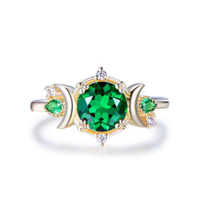 Vintage Round Emerald Crescent Ring 14K Gold - Lord of Gem Rings