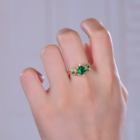Vintage Round Emerald Crescent Ring 14K Gold - Lord of Gem Rings