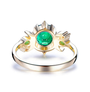 Vintage Round Emerald Crescent Ring 14K Gold - Lord of Gem Rings