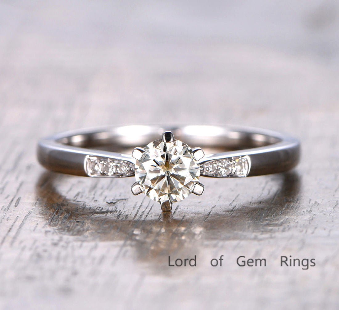 Vintage Round Moissanite Ring Diamond Accents - Lord of Gem Rings