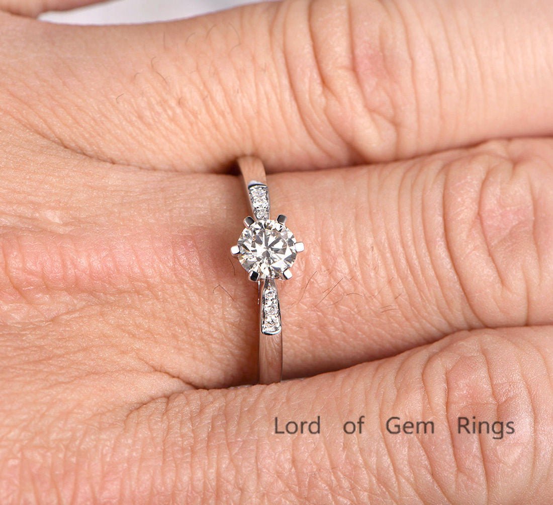 Vintage Round Moissanite Ring Diamond Accents - Lord of Gem Rings