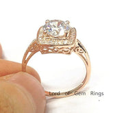 Vintage Round Moissanite Ring Diamond Cushion Halo - Lord of Gem Rings