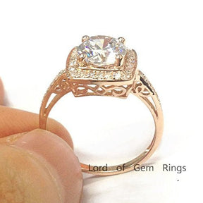 Vintage Round Moissanite Ring Diamond Cushion Halo - Lord of Gem Rings