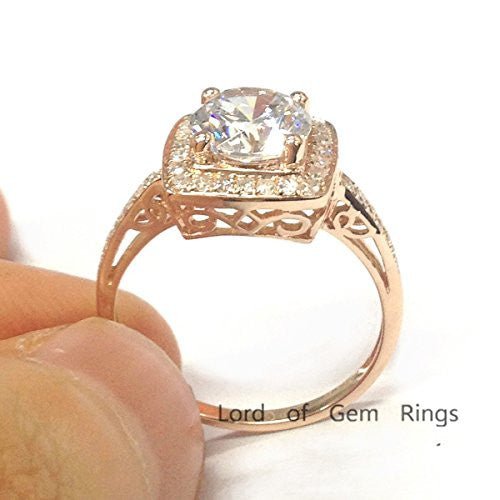 Vintage Round Moissanite Ring Diamond Cushion Halo