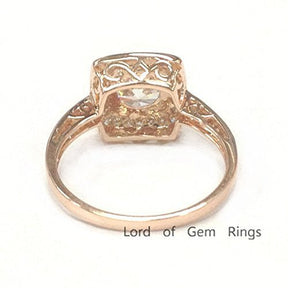 Vintage Round Moissanite Ring Diamond Cushion Halo - Lord of Gem Rings