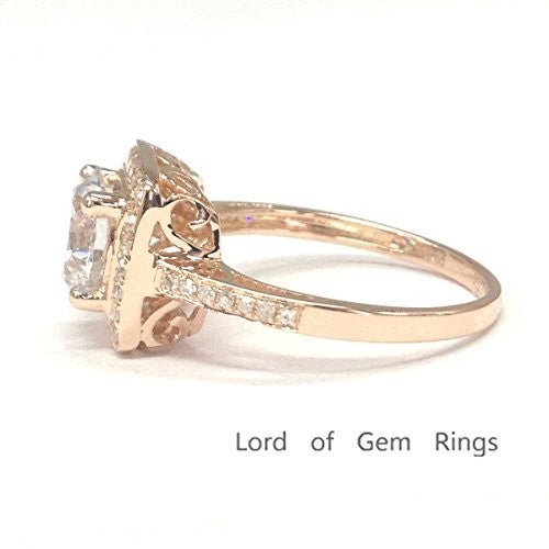 Vintage Round Moissanite Ring Diamond Cushion Halo - Lord of Gem Rings
