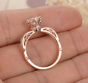 Vintage Round Moissanite Ring With Diamond Accents - Lord of Gem Rings