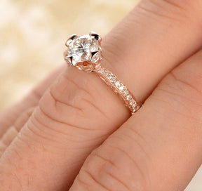 Vintage Round Moissanite Ring With Diamond Accents - Lord of Gem Rings