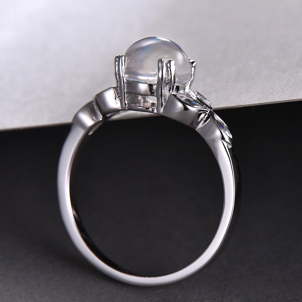 Vintage Round Moonstone Marquise Moissanite Shamrock Leaf Ring - Lord of Gem Rings