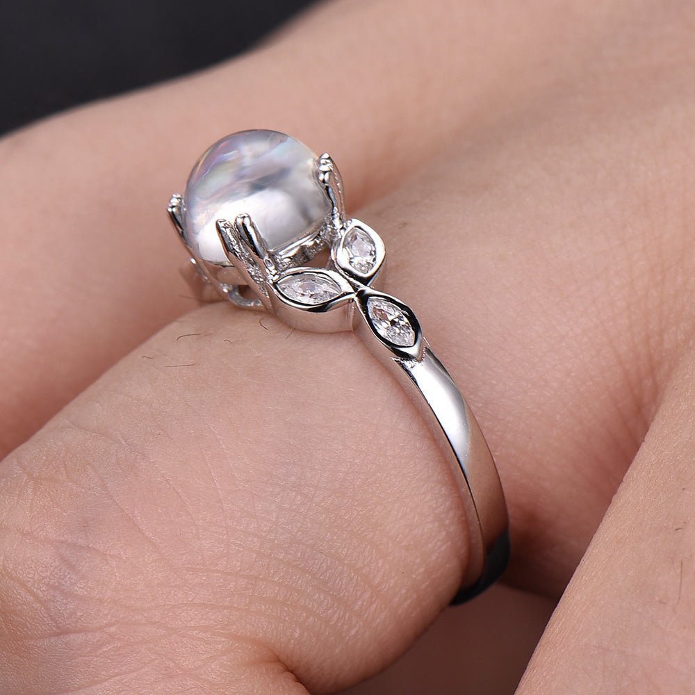 Vintage Round Moonstone Marquise Moissanite Shamrock Leaf Ring - Lord of Gem Rings