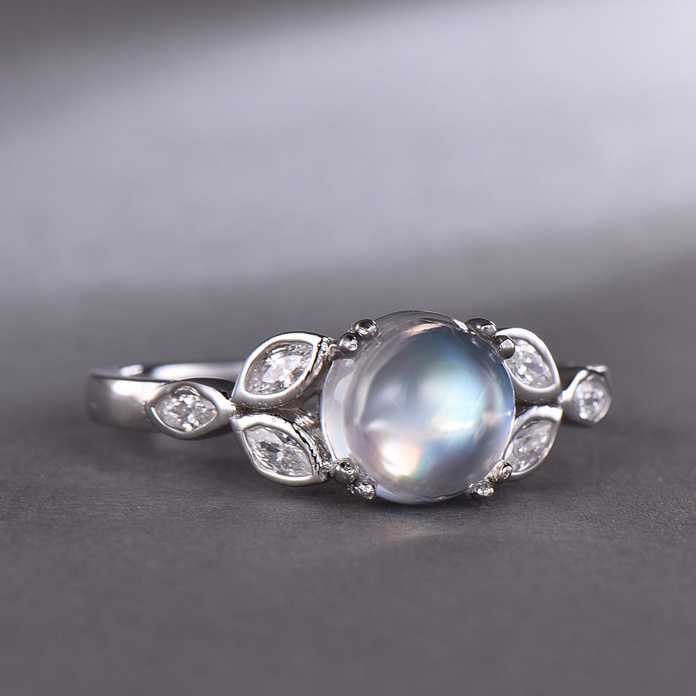 Vintage Round Moonstone Marquise Moissanite Shamrock Leaf Ring - Lord of Gem Rings